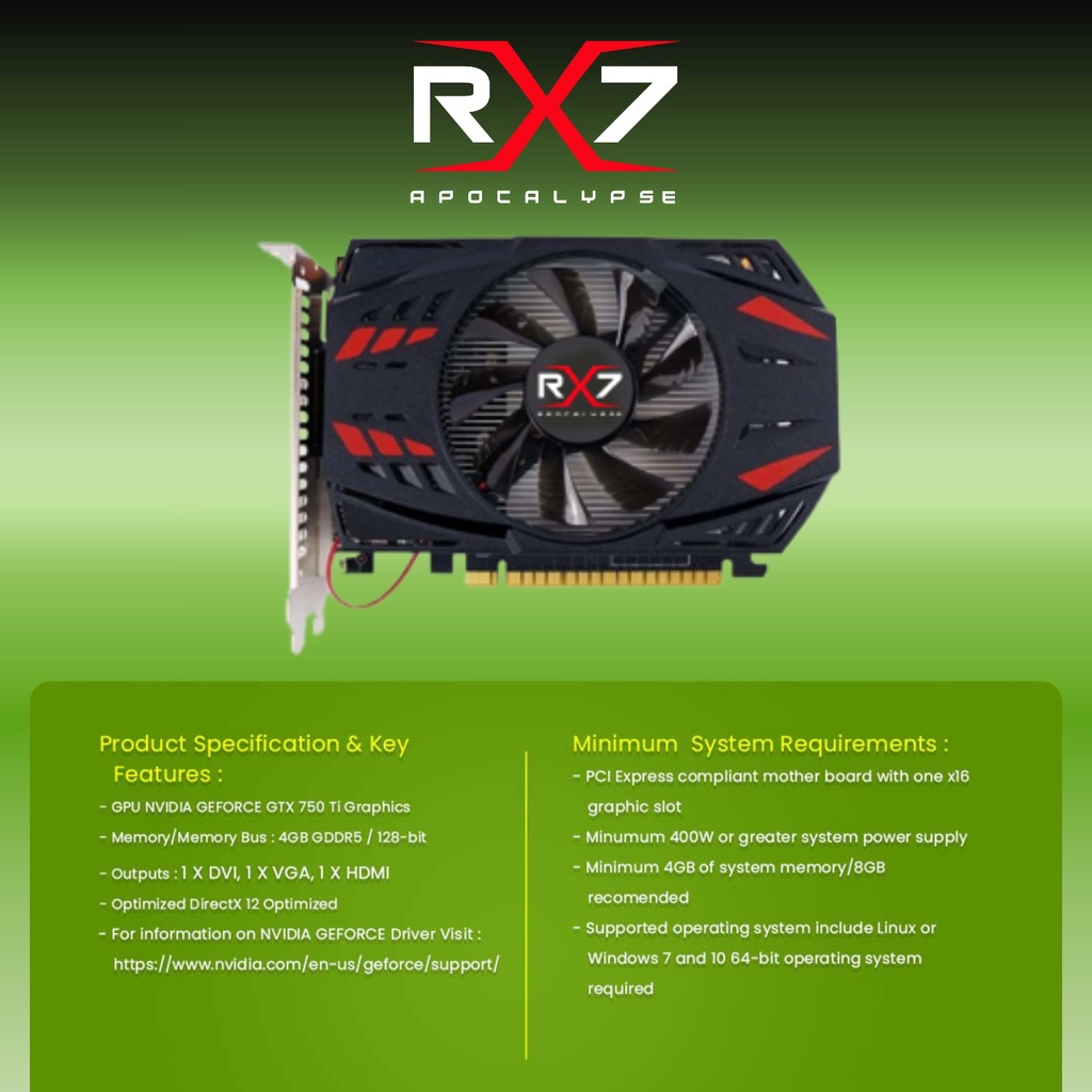 VGA RX7 GTX750 Ti 4GB GDDR5 128 BIT REAL CAPACITY RESMI