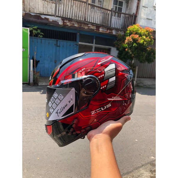 Zeus 811c Black AL54 Red Helm Harian Touring Merah Hitam Adventure
