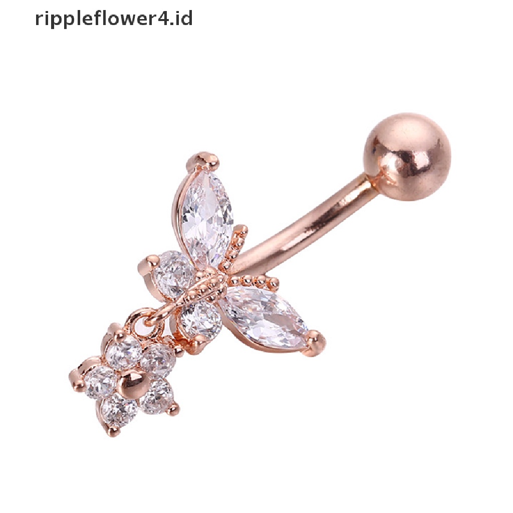 {rippleflower4.id} Butterfly Zircon Surgical Steel Pusar Pusar Pusar Cincin Perhiasan Tubuh~