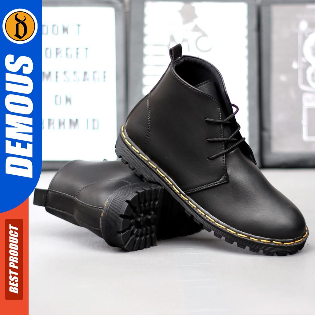 DEMOUS Redfield - Sepatu Boots Docmart Formal Pantofel Kerja Pria Hitam