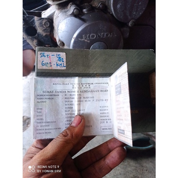 surat Megapro tahun 2005 plat bekasi