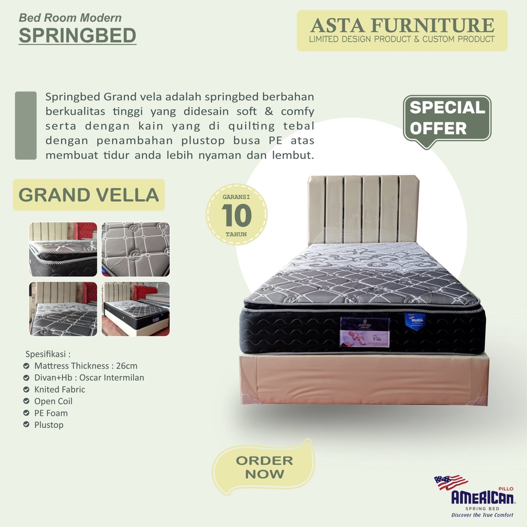 KASUR SPRINGBED AMERICAN PILLO TYPE GRAND VELA 120/140/160/180 MURAH BERGARANSI FULLSET