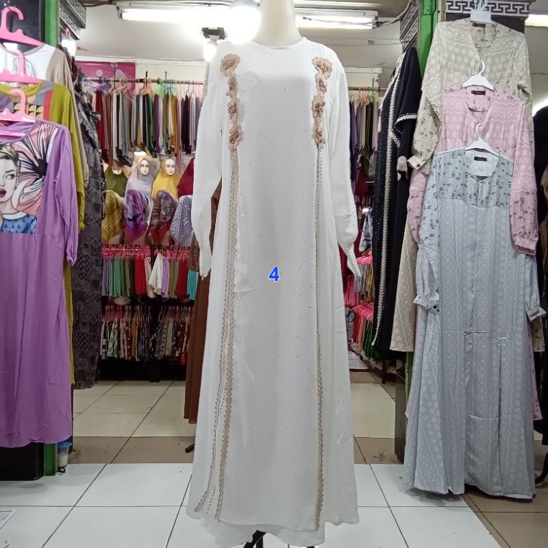 Gamis abaya putih ceruty mix rayon premium