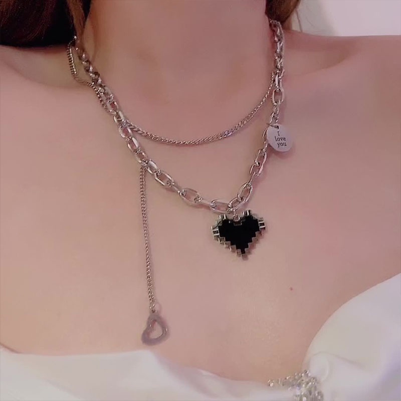 【COD】Kalung Wanita Liontin Hati Meringkuk Wajah Tersenyum Bulat Manik Rantai Oktagonal Bintang Geometris Korean Fasion Gaya Punk-FA