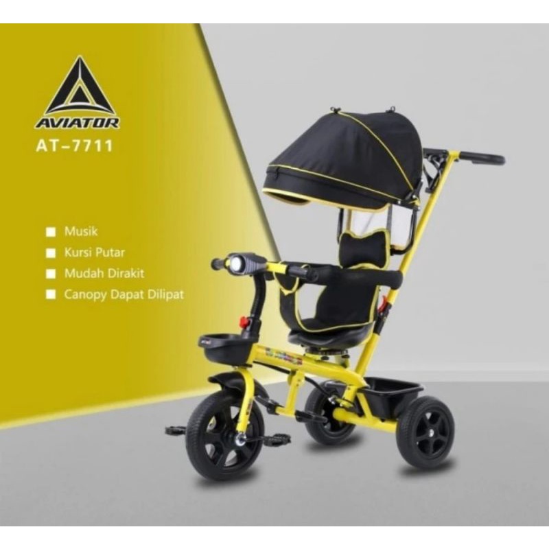Sepeda Roda Tiga Anak Aviator 7711 Dorongan Musik Kanopy Jok Putar