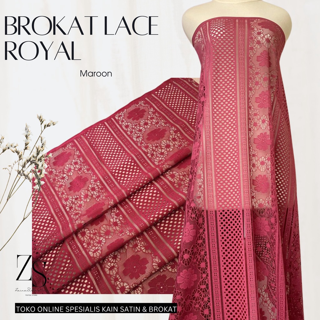 Bahan Kain Brokat Brukat Lace Royal Vintage Warna Merah Maroon