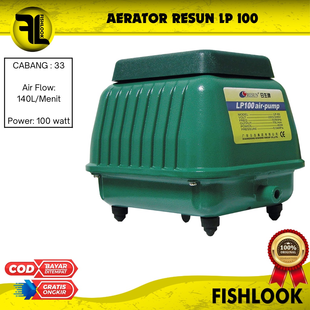 RESUN AIR PUMP AERATOR / OKSIGEN LP 100 33 cabang COLOKAN BULAT INDO