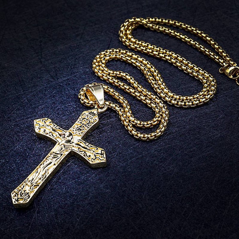 Kalung Salib Yesus Kristen Orthodox Doa Salib Rusia Liontin Besar Warna Emas Kalung Liontin Salib INRI