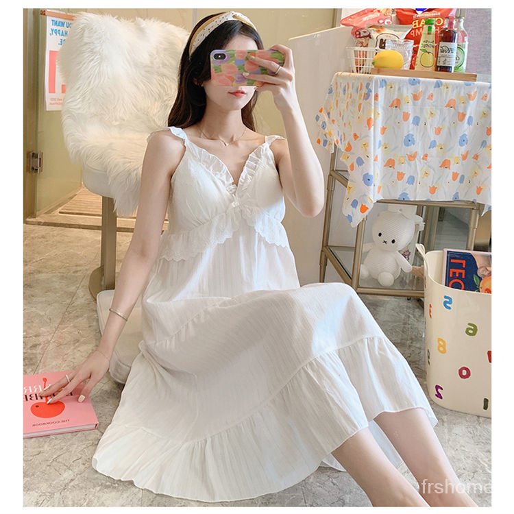 Baju tidur kamisol katun wanita musim panas dengan bantalan dada bagian tipis tanpa lengan manis lon