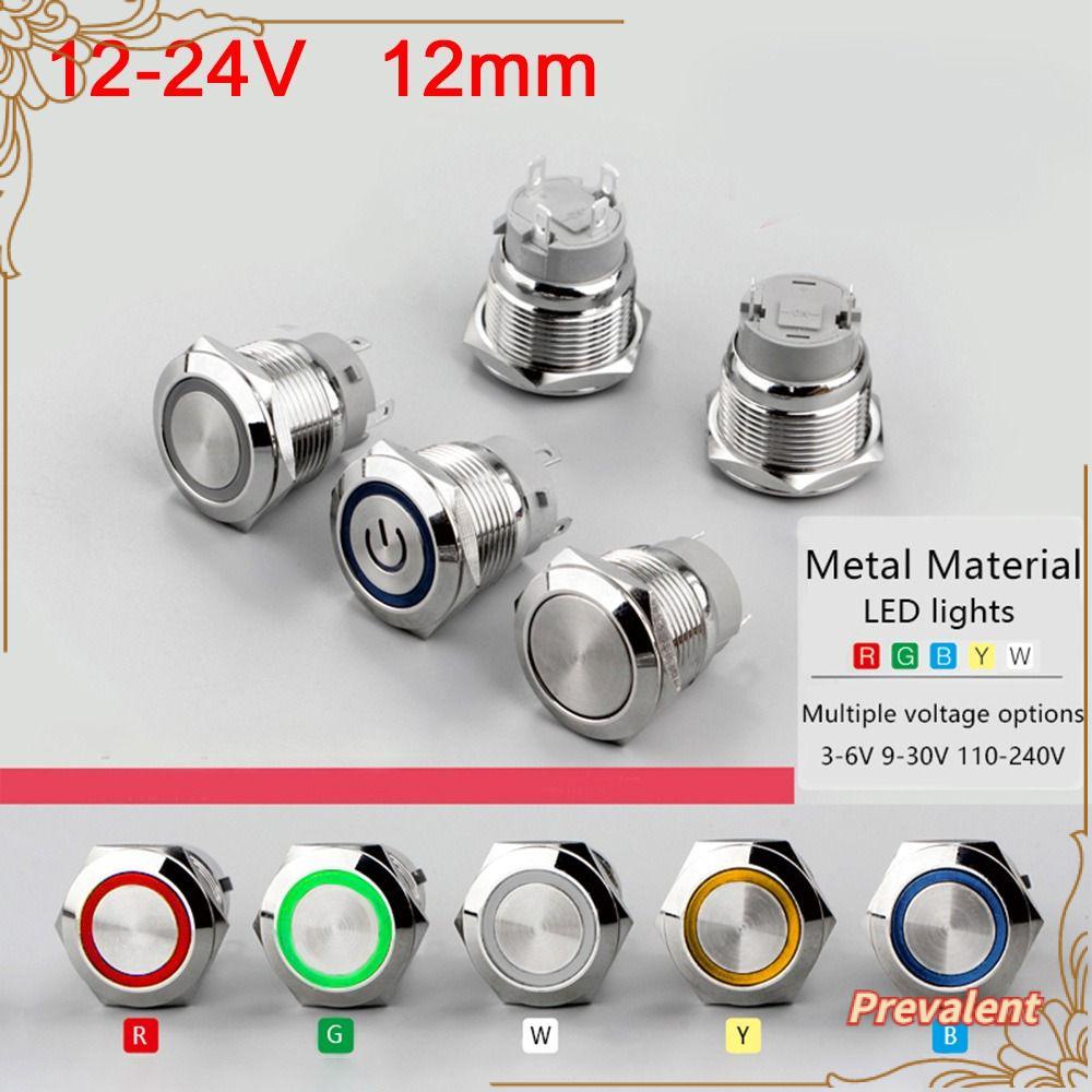 Preva 3pcs 12mm Push Button Metal Reset Otomatis Self-locking Mobil LED Power