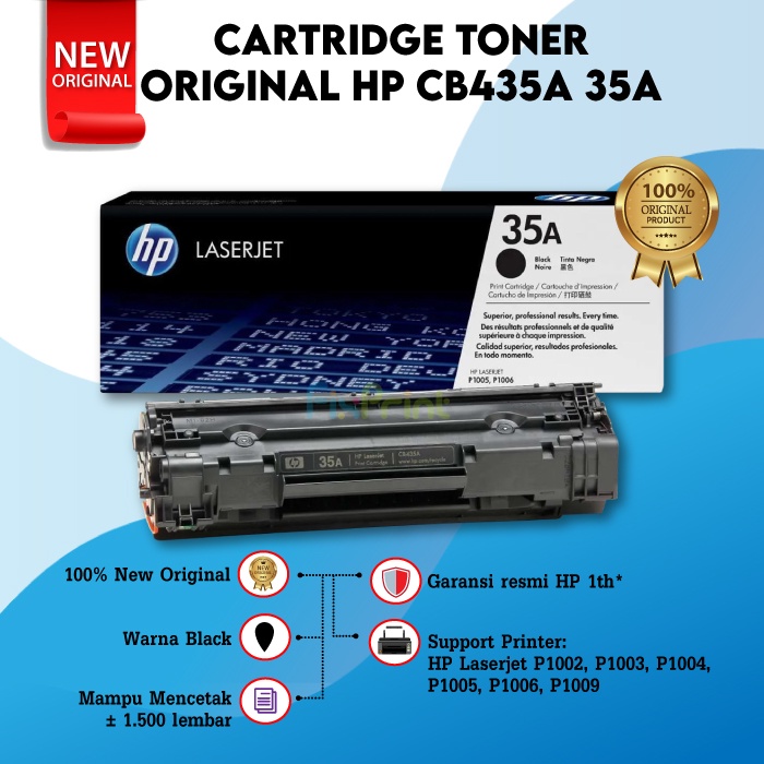 Cartridge Toner Original H CB435A 35A Printer H Laserjet P1003 P1004