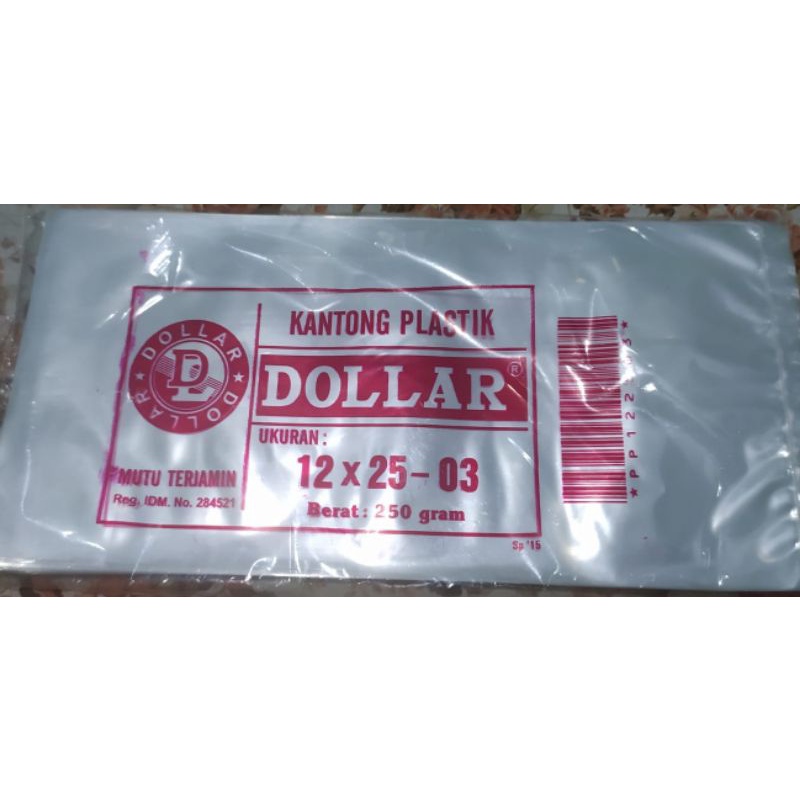Kantong plastik Bening PP 12x25-03 / Cap Dollar 12x25-03