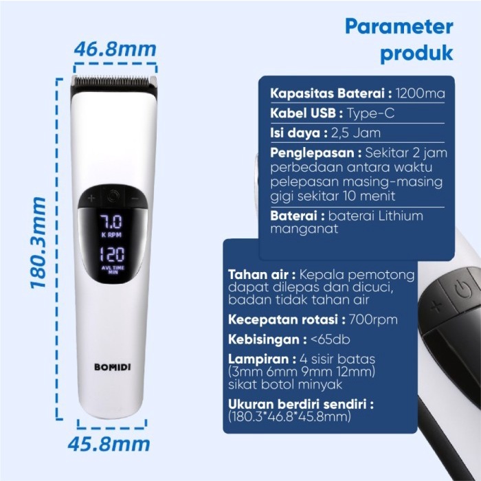 BOMIDI LC1 Hair Clipper Shaver Portable Alat Mesin Cukur Potong Rambut Elektrik