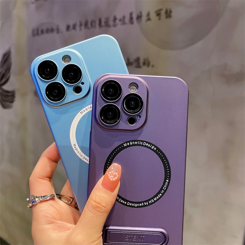 IPHONE Matte Phone Holder Pelindung Case Untuk Iphone14 13 12 Pro MAX 14Plus Kamera Film Magnetic Fall Proof Hard Casing