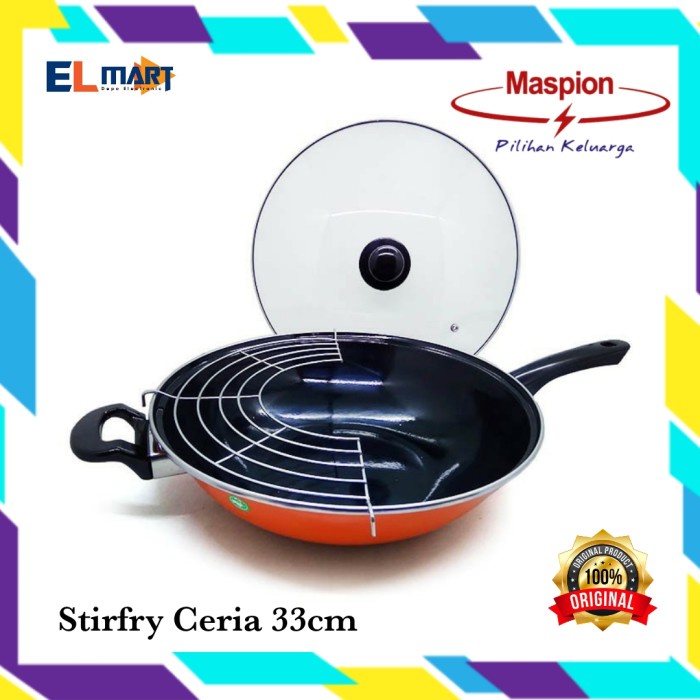Maspion Panda Wajan Enamel Stirfry Ceria 33cm Dengan Tutup + Tirisan