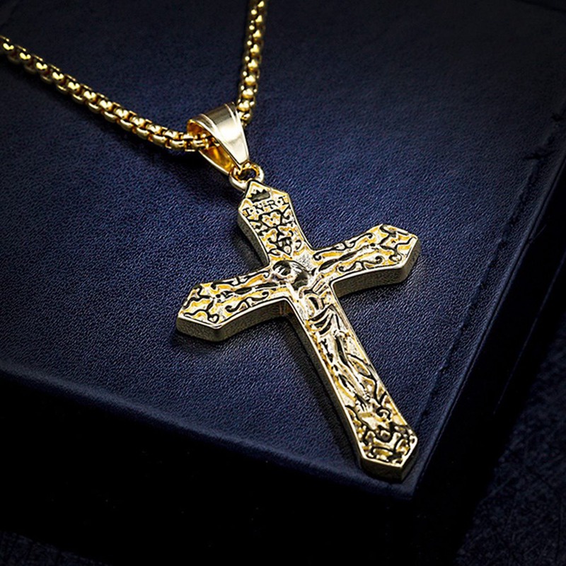 Kalung Salib Yesus Kristen Orthodox Doa Salib Rusia Liontin Besar Warna Emas Kalung Liontin Salib INRI