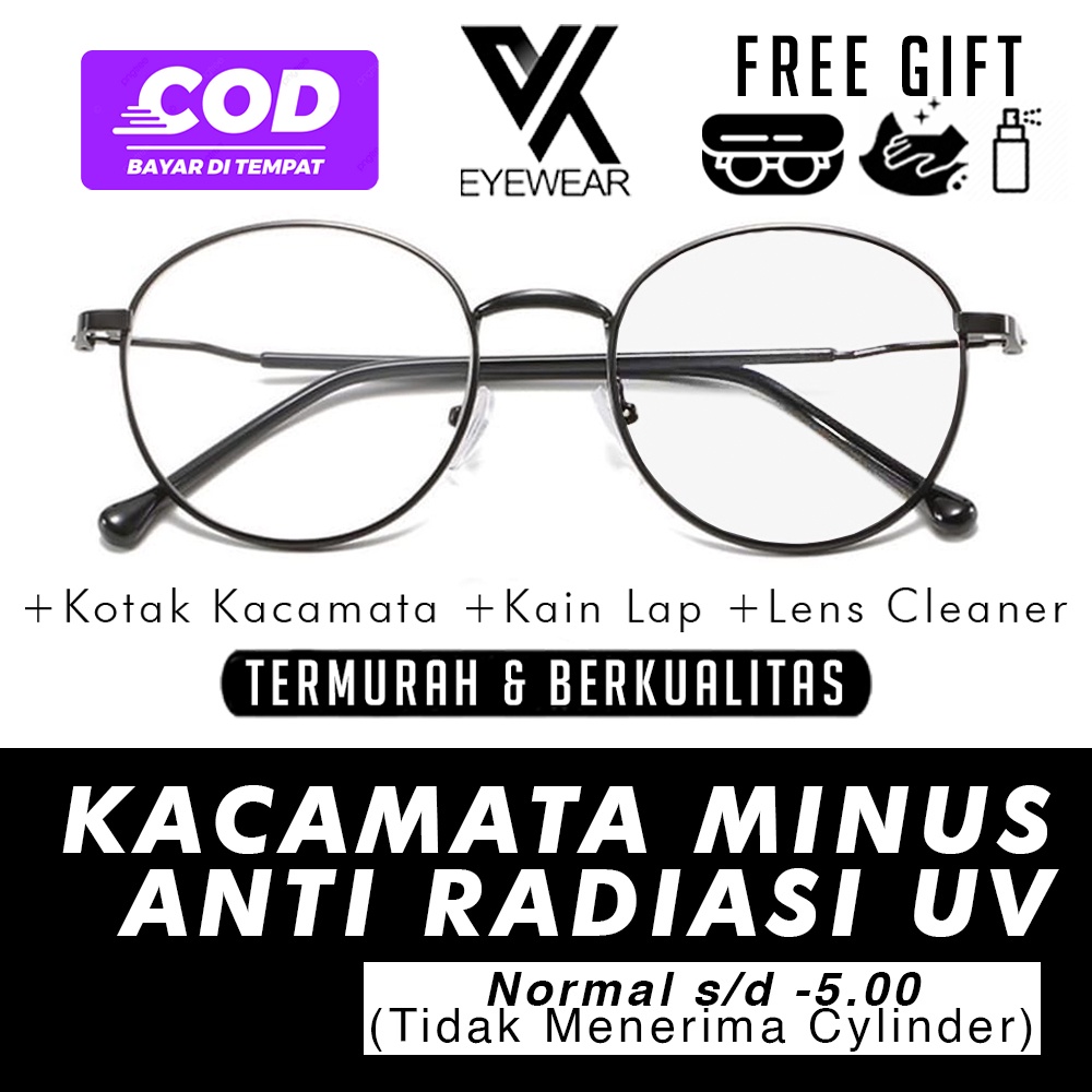 Kacamata 1938 MINUS ANTI RADIASI UV Hp, Laptop, Komputer Normal s/d -5.00 Korea Fashion Pria / Wanita / Anak-anak Bulat