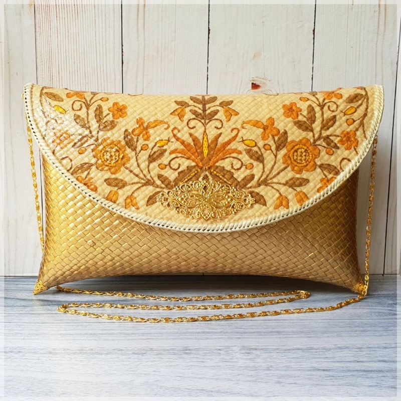 Clutch Decoupage Golden Flower - Tas Decoupage