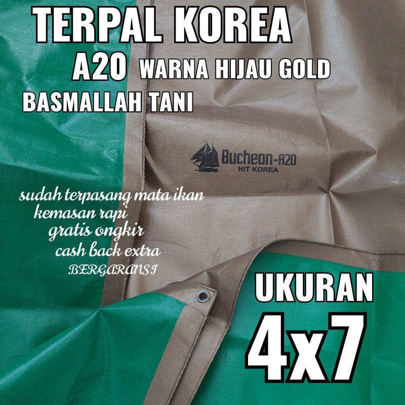 Terpal KOREA A20 Warna Hijau Gold ukuran 4x7 meter merk TRECK