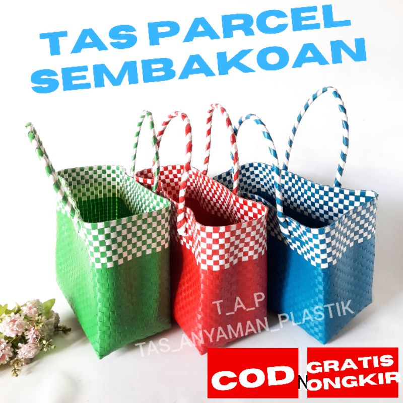 Tas Anyaman Plastik Premium Rotan Hampers Murah Keranjang Belanja Anyam Monokrom  Warna READY STOK