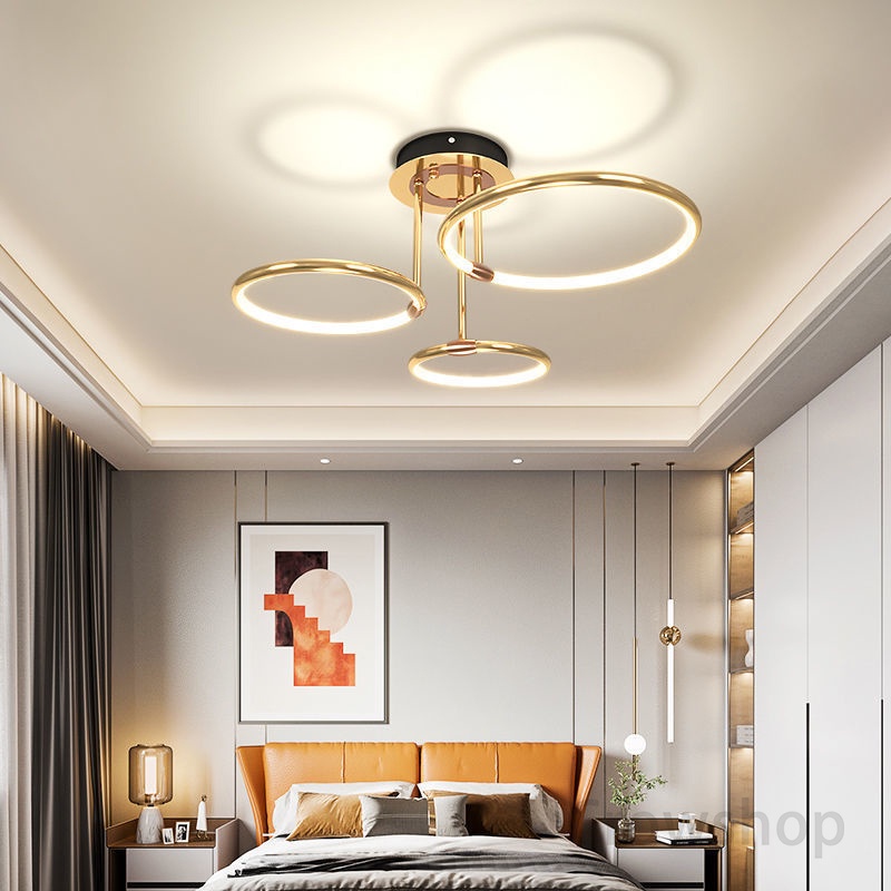 【Garansi 3 bulan】Lampu Gantung Ring LED 5 RING 100cm GOLD Minimalis Modern Ruang Tamu Untuk Kamar Tidur 180W Crowshop