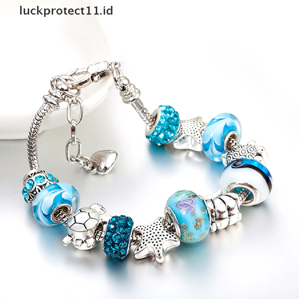 /Fashion Hot// Fashion// Ocean Shell Biru Kristal Manik-Manik Rantai Bangle Gelang Wanita Gadis Pesona Perhiasan.