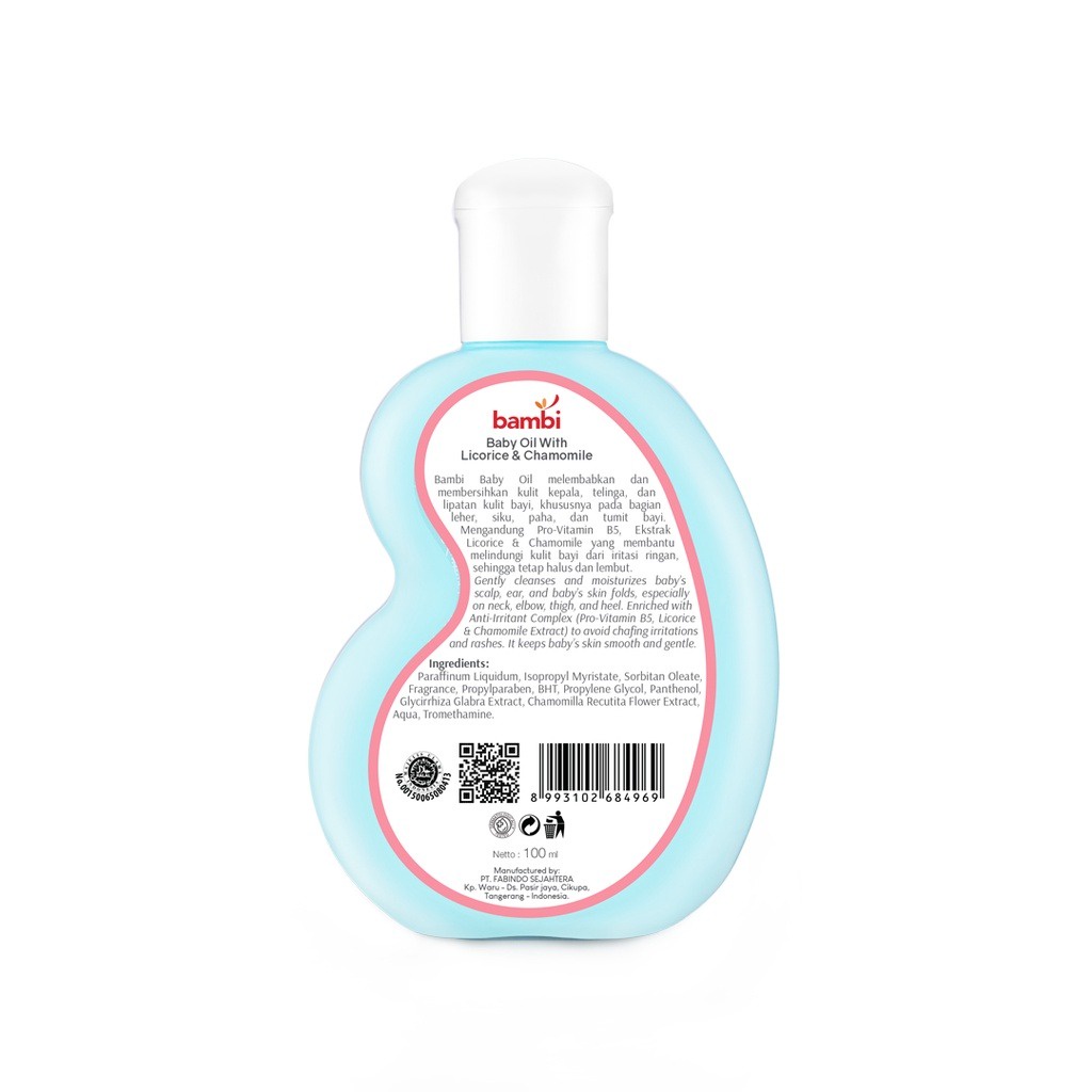 Bambi Baby Oil 100ml | Baby Oil Pijat Bayi Kulit Normal - Sensitif