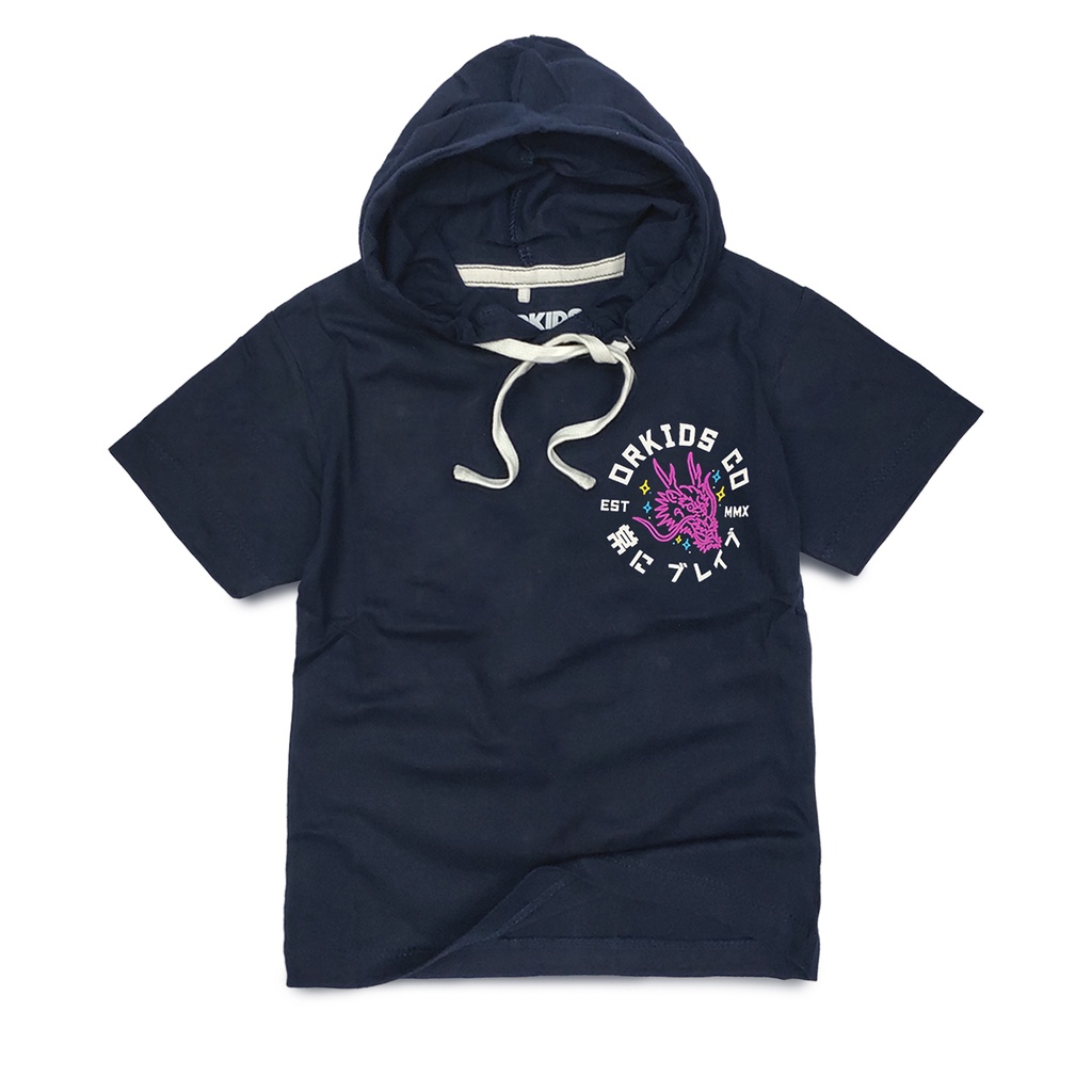 Baju Kaos Hoodie Anak Laki Laki 2 Tahun Orkids Kupluk  Bravgon Navy