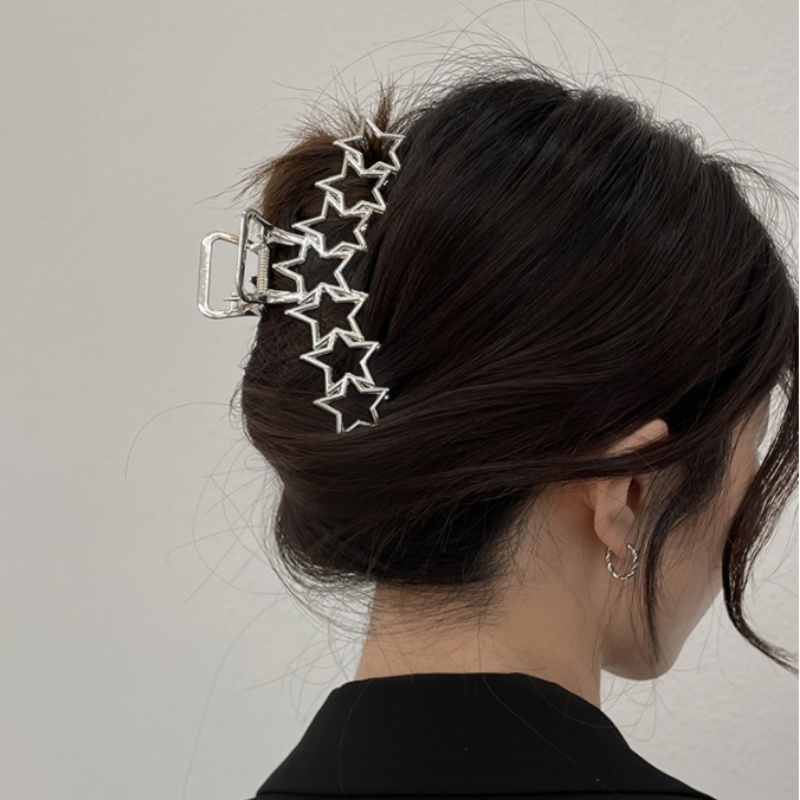 Magic789 Korea Perak Logam Terkait Bintang Rambut Cakar Klip Untuk Wanita Perempuan Nonslip Geometris Besar Hair Clamp Barrettes Clamp Aksesoris Rambut