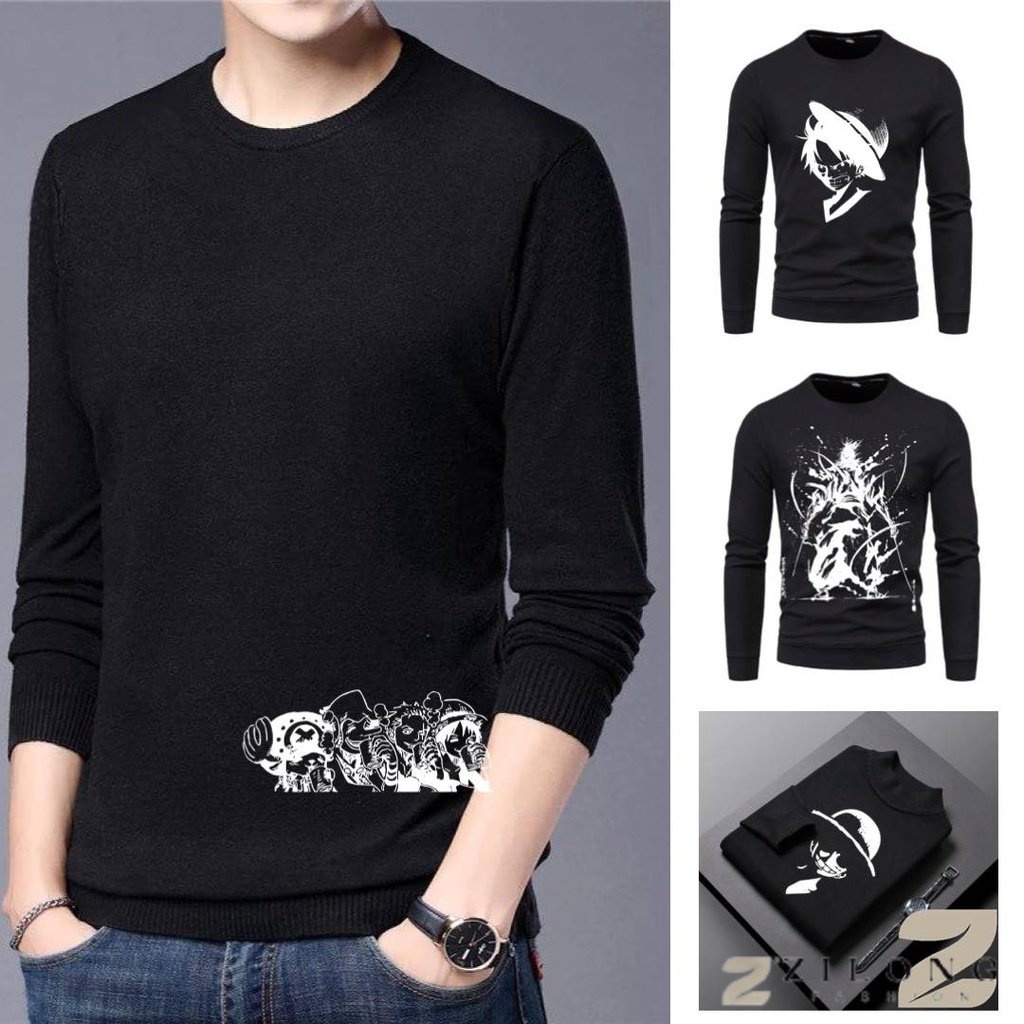 Zilong Jaket Sweater  Aulus  SablonTebal Pria Wanita Jaket Luffy Zoro Wibu Otaku Kartun Warna Hitam 