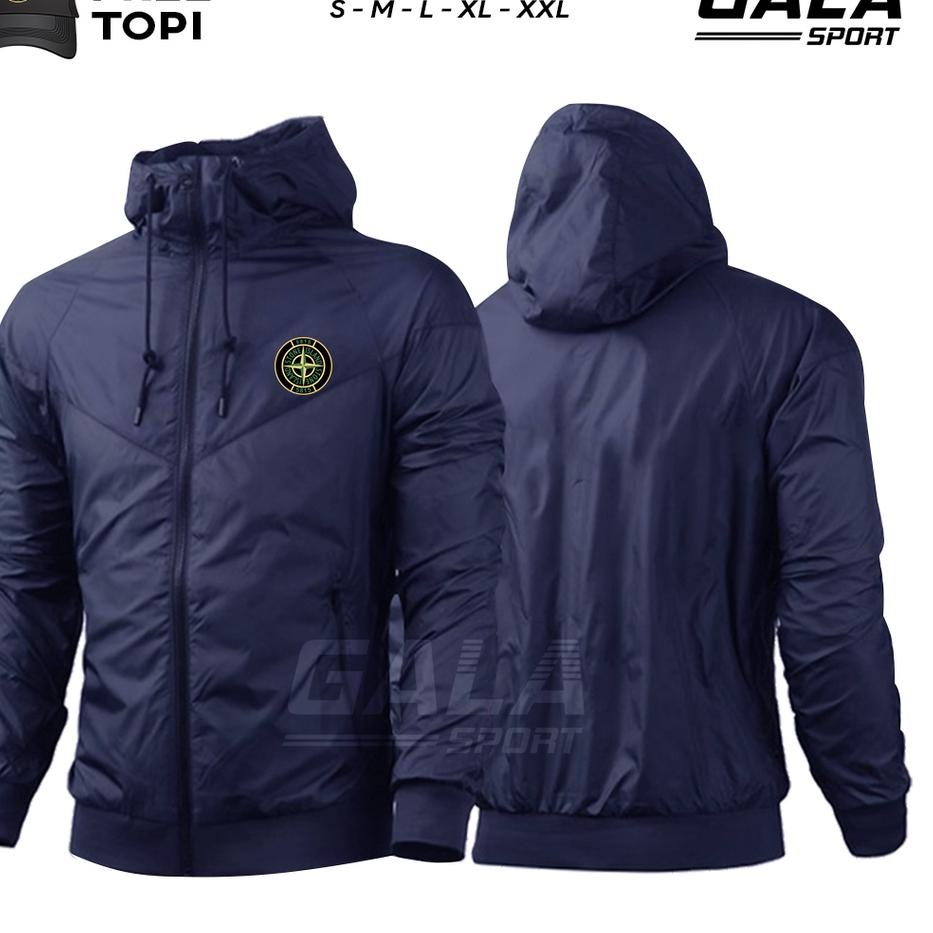 »»» JAKET STONE ISLAND PARASUT WATERPROOF BOLAK BALIK PRIA WANITIA SIZE S-XXL BONUS TOPI - JAKET OUT