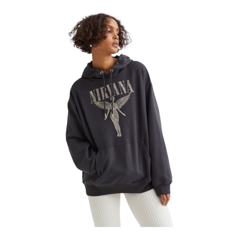 ( 8.8 ) Hoodie H&amp;M Unisex Sablon Nirvana Black Hitam, In Utero Dark Grey, Flecee Katun Lembut Tebal, Free Papperbag