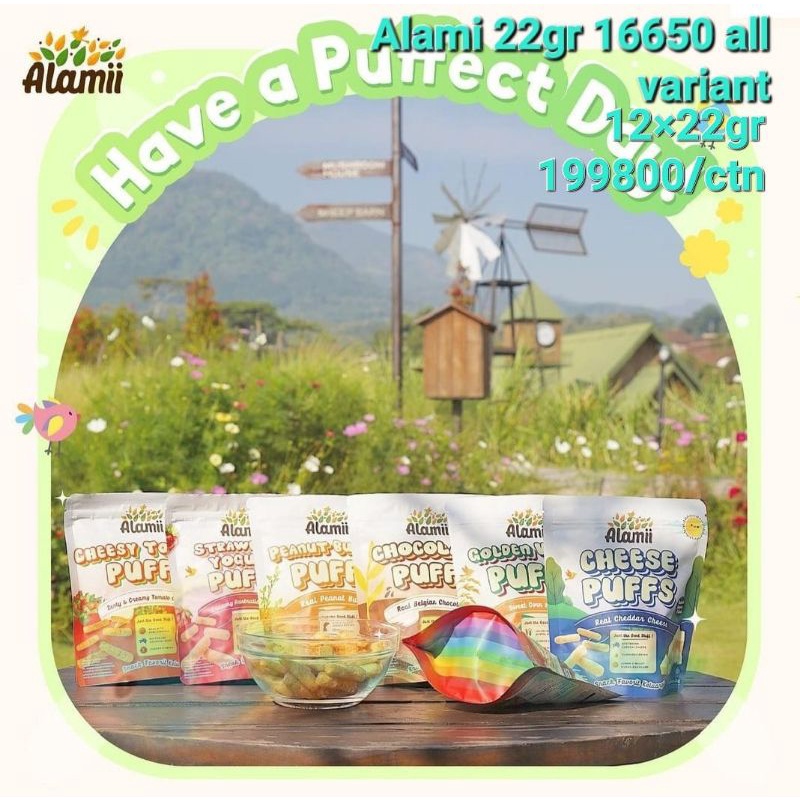 ALAMII PUFFs (camilan bayi 8bulan+) 15gr rasa coklat ,keju, strawberry, yoghurt, kacang, jagung cami