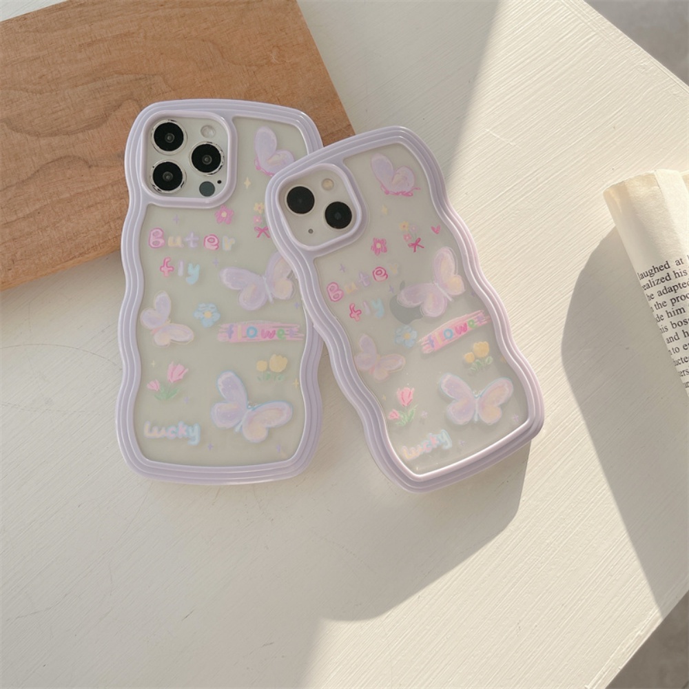 Case Samsung A04e A04s A04s A04 A13 A03s A03 A22 A23 A12 A32 A31 A02s A21s A10S A20 A30 A52 A52s A50s A30s A51 A71 M22 M32 Wavy Edge Cute Butterfly Shockproof TPU Lembut Bening Cover