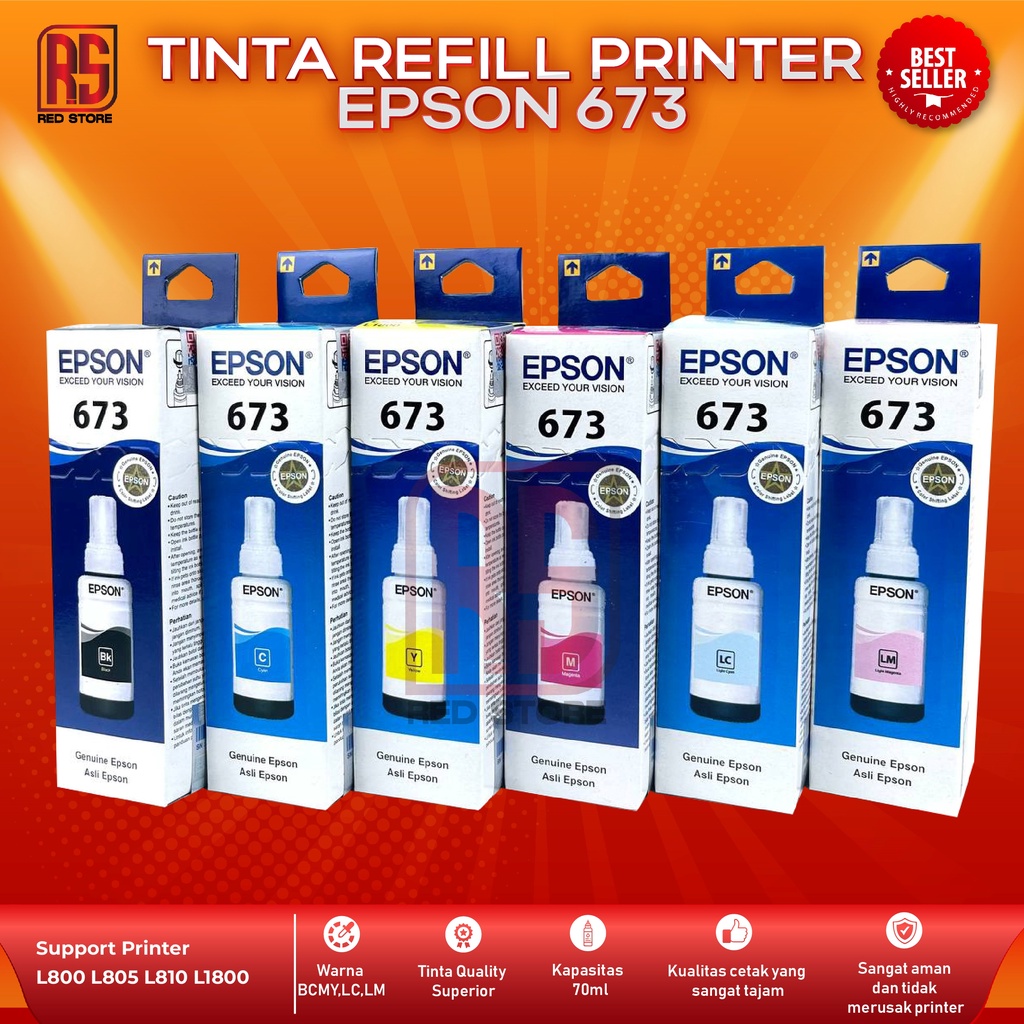 1 SET 6 PCS Tinta Epson 673 For Printer L800 L805 L810 L1800 Premium