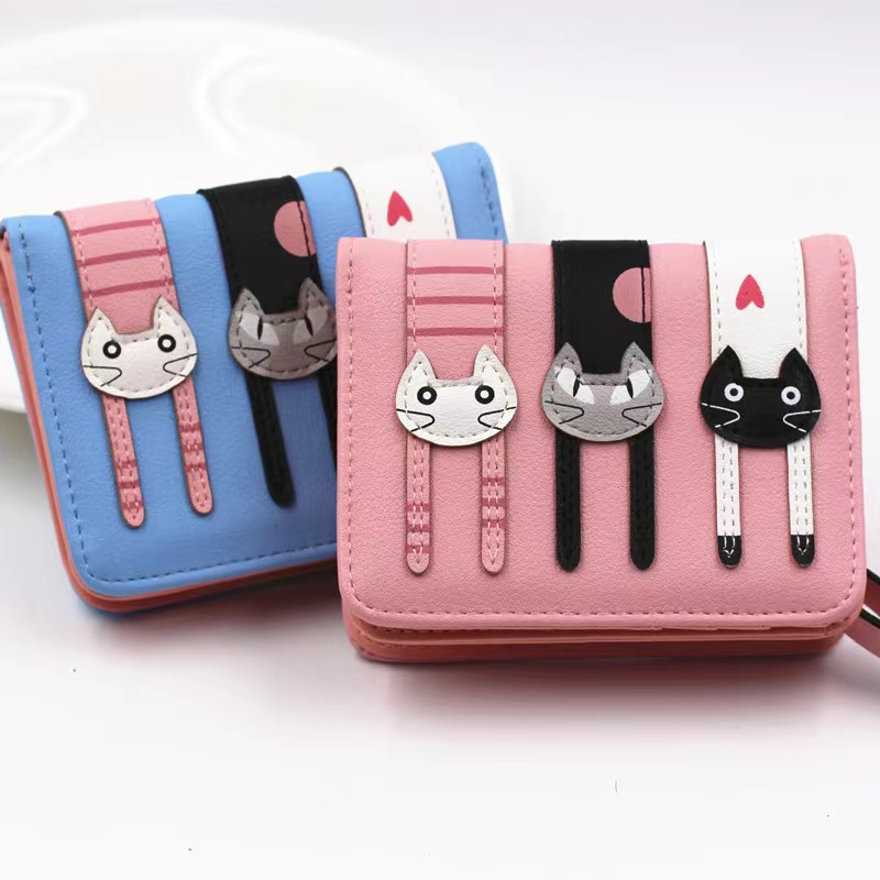 ASIN829 -Edisi Korea Baru Dompet Wanita Pola Kucing Dompet Fashion Mini / Dompet Wanita Gesper Pendek Dompet Koin Fashion Siswa 2241/2248