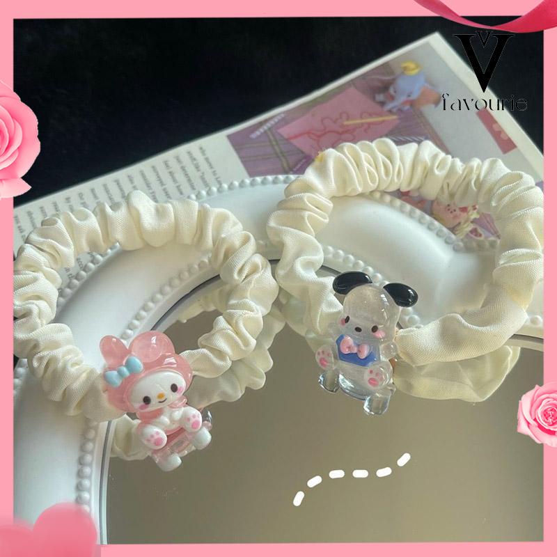 CODKartun Cinnamoroll Dog Lipit Cincin Rambut Gadis Manis Lucu Tali Rambut Karet Gelang Karet-FA