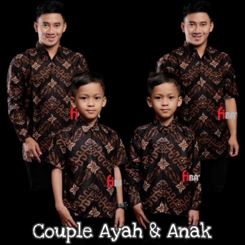 BAJU BATIK COUPLE AYAH DAN ANAK LAKI-LAKI Zig Zag Hitam TERLARIS / COD