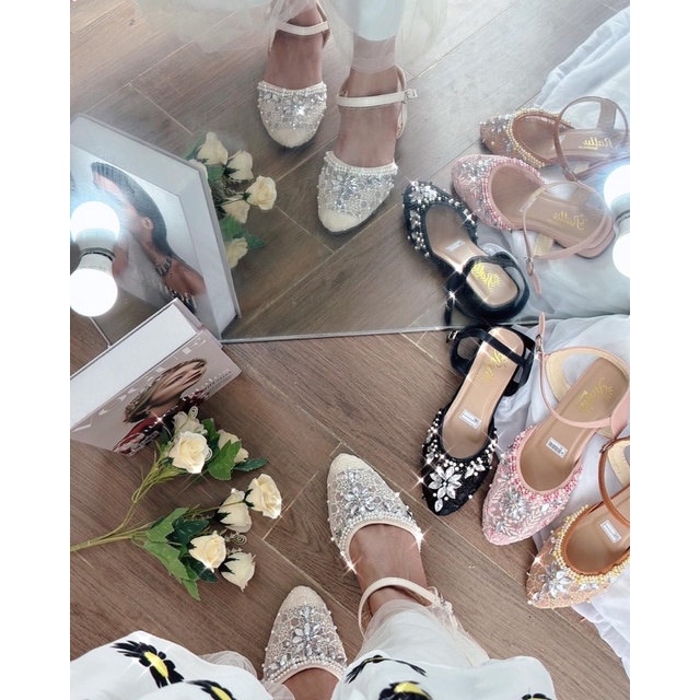 TERMURAH!!! Ballerina Heels 2cm New marwah Brukat payet mewah / sepatu pengantin / sepatu wanita / Wedding shoes / sepatu ballet