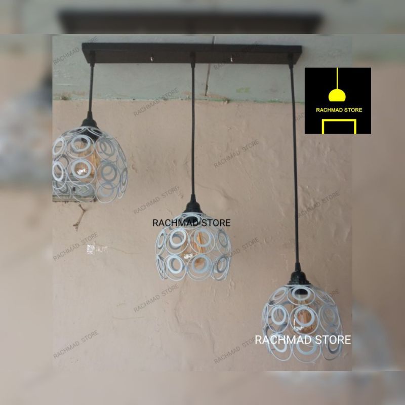 Lampu gantung hias minimalis dekorasi dapur isi 3 putih bulat motif