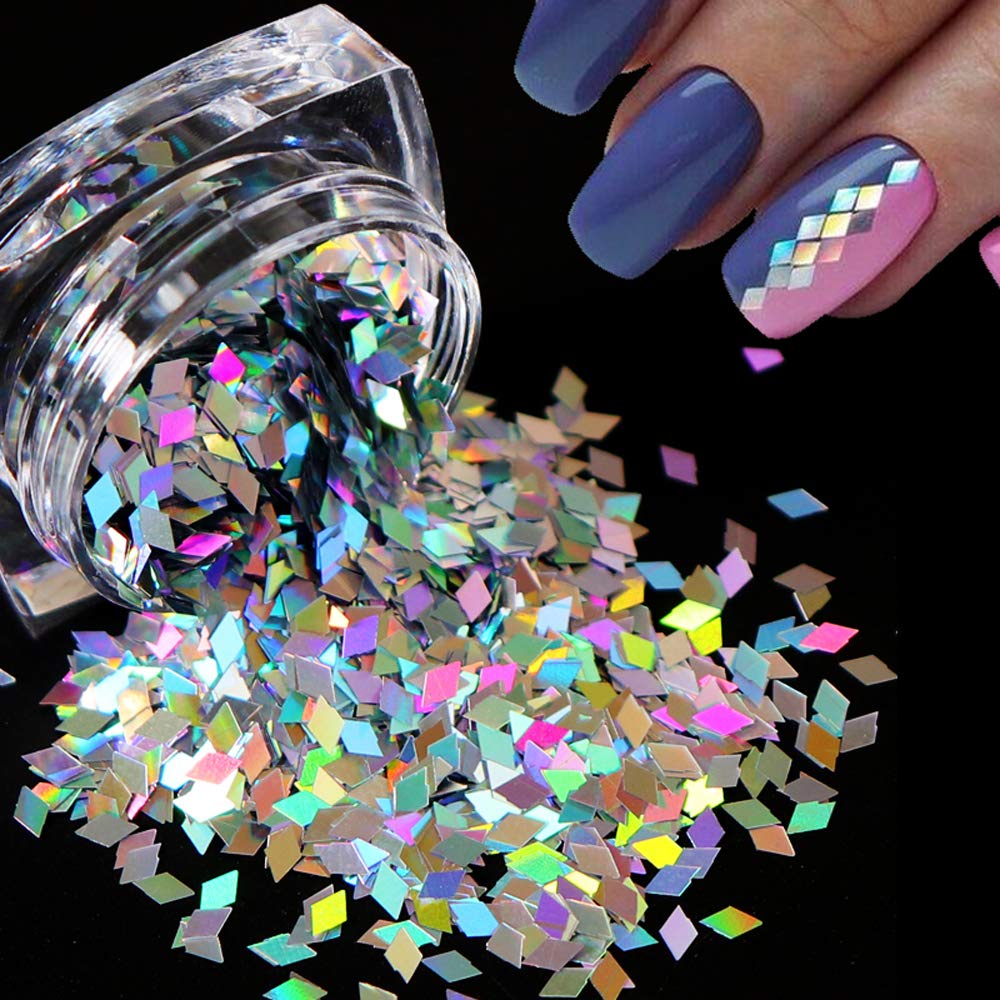 Rhombus Glitter Sequins Diamond Holographic Flakes Nail Art in Jar Craft Kosmetik Hiasan Kuku Eye Korean Make Up Handphone Decorations Wedding Party Cosplay