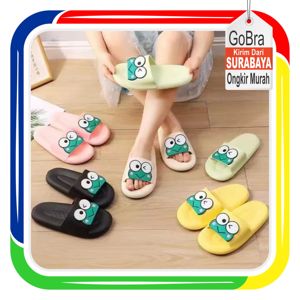 Gobra ♕ SA018 Sandal Empuk EVA Import Sendal Rumah Motif Kodok Cute Fashion Korea Wanita Bahan Rubber Anti Sakit