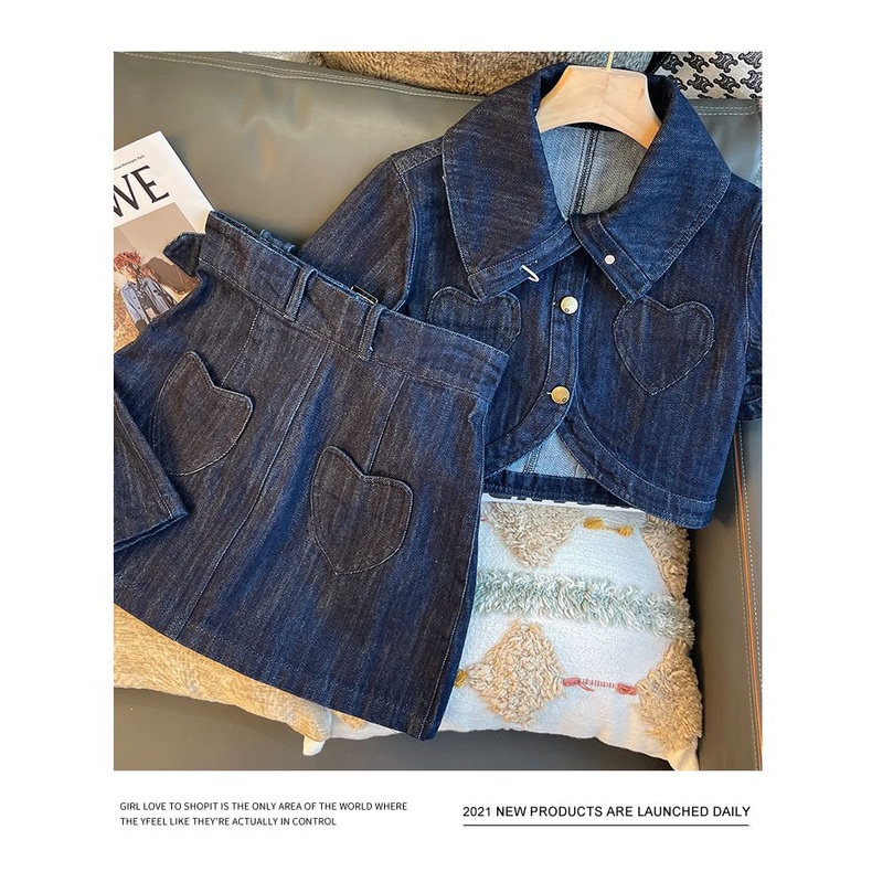 #Sisjuly# Setelan denim gaya dupa kecil wanita setelan dua potong kasual baru