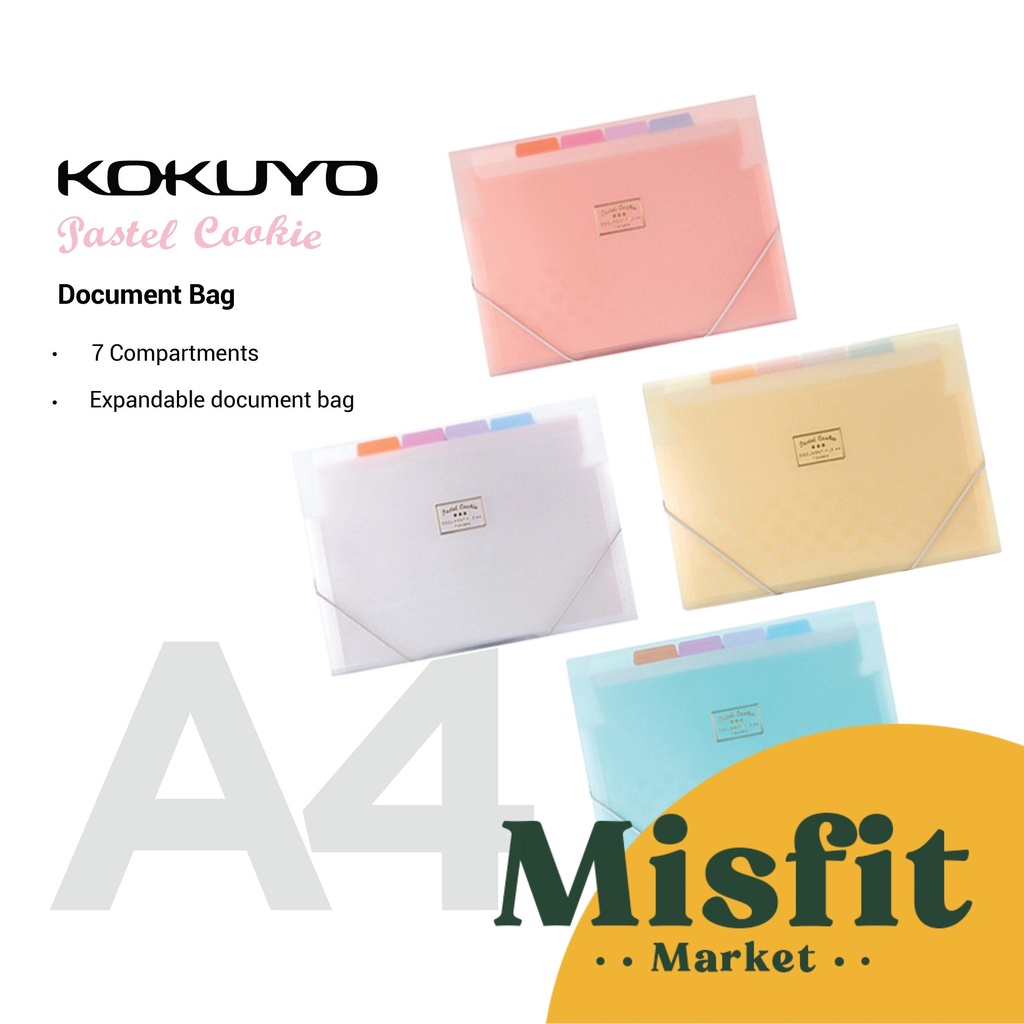 

Kokuyo Pastel Cookie Document Bag A4 Accordion Expandable File Folder Organizer Map Bening Kancing Surat