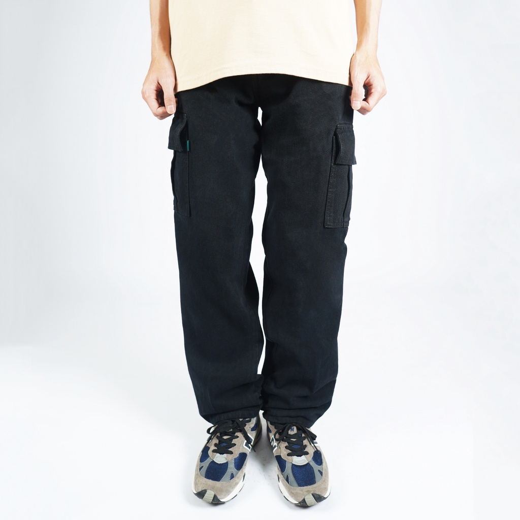 Pluviophile - Long Cargo pants jeans Celana cargo jeans loose fit  Reguler Standard washed