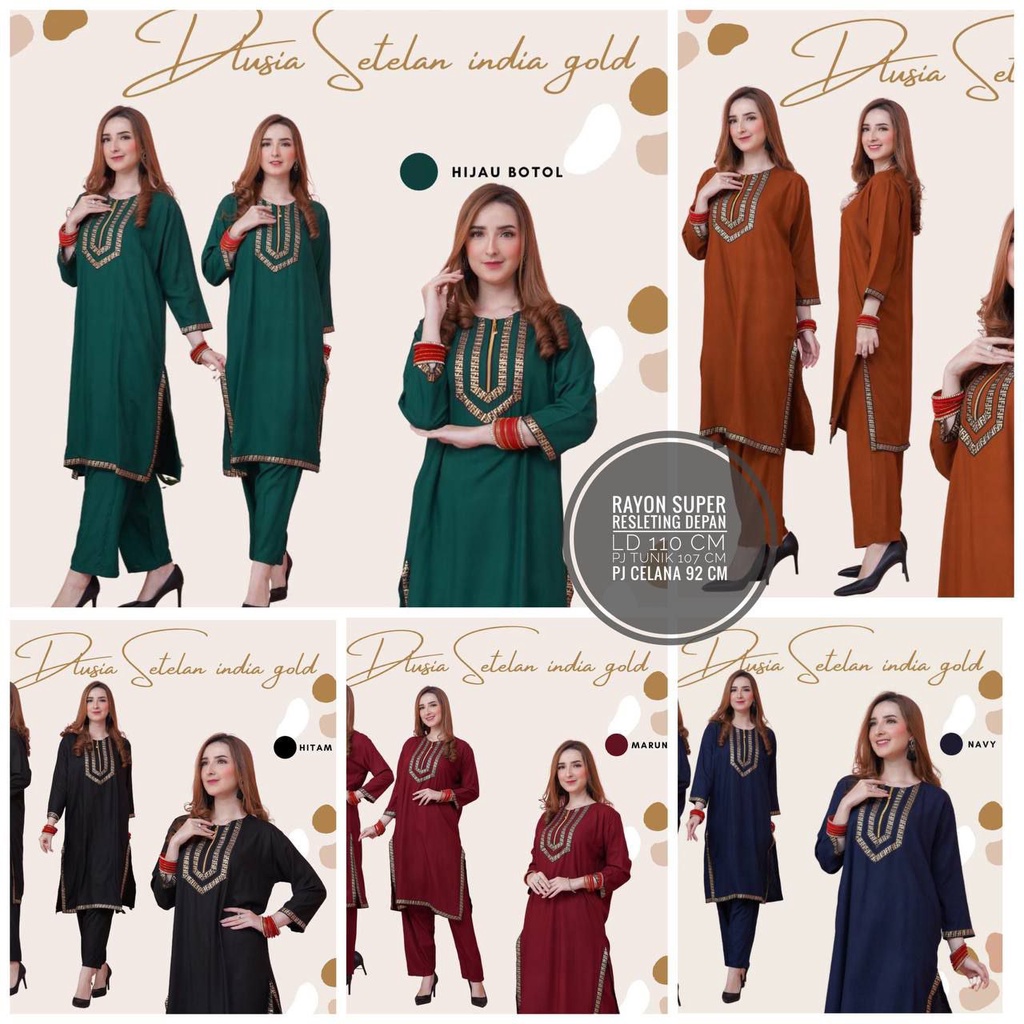 Setelan Wanita Tunik Celana Panjang One Set Rayon Fashion Muslim