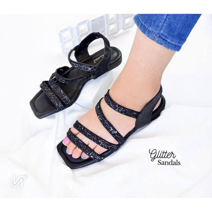 Nadilastuff Glitter Sandals Flat teplek  Wanita Premium non slip