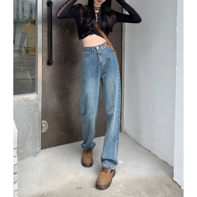 Korean Highwaist Loose Celana Panjang Jeans Wanita