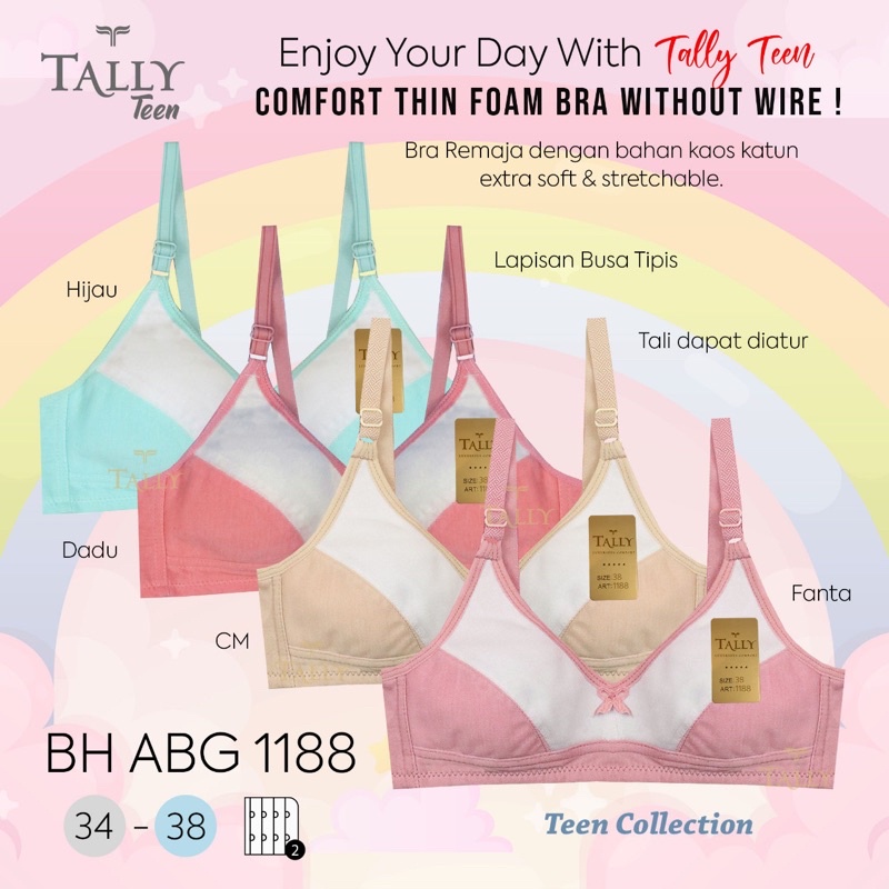 BRA BH REMAJA HARIAN ABG 1188 | CUP A | TANPA KAWAT | BUSA TIPIS | SIZE 34 - 38 | KAIT 2