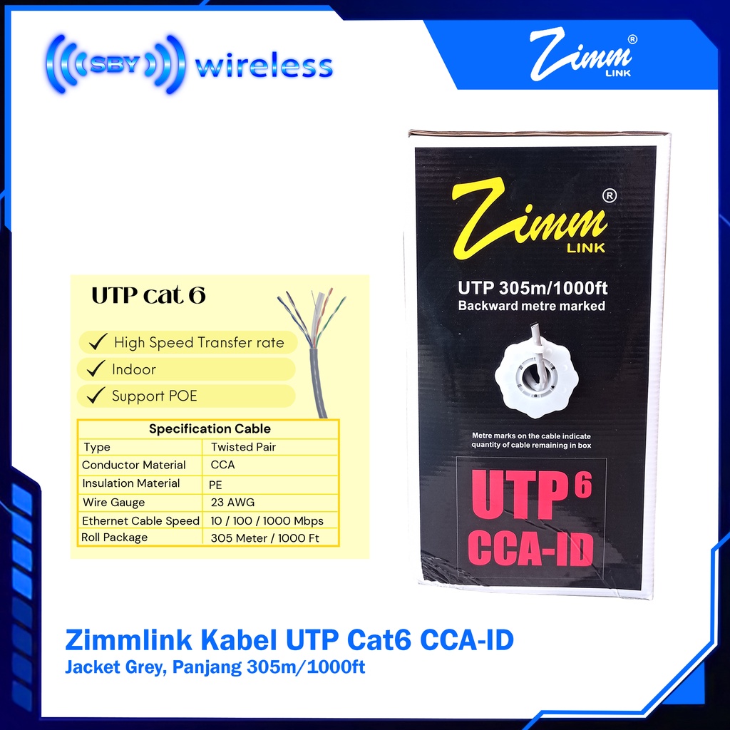 Kabel UTP Cat6 Zimmlink 305meter